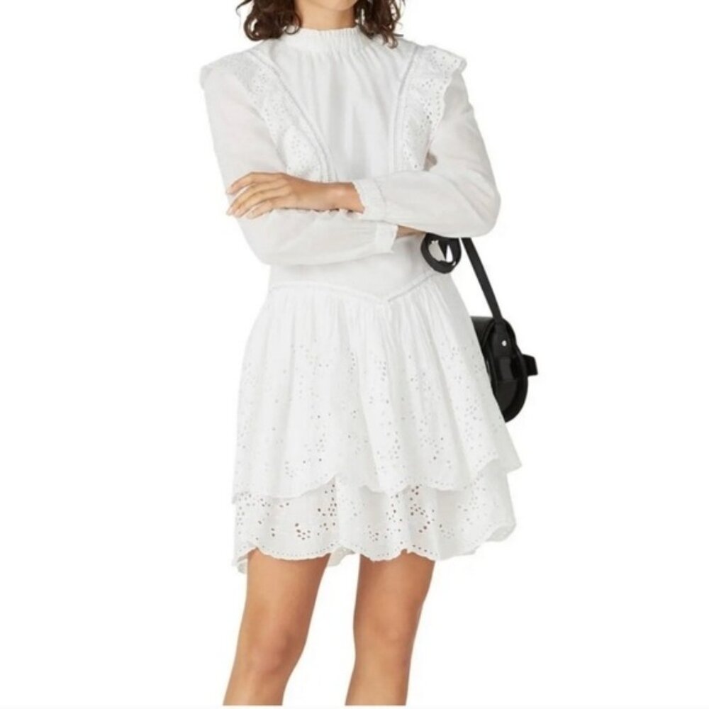 Allsaints Aislyn Broiderie White Ruffled Eyelet Dress 100% Cotton Lined EUC Worn - Picture 3 of 16